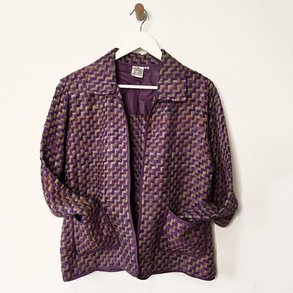 Parsley and Sage Purple 100% Silk Woven Open Front Blazer - Picture 1 of 7